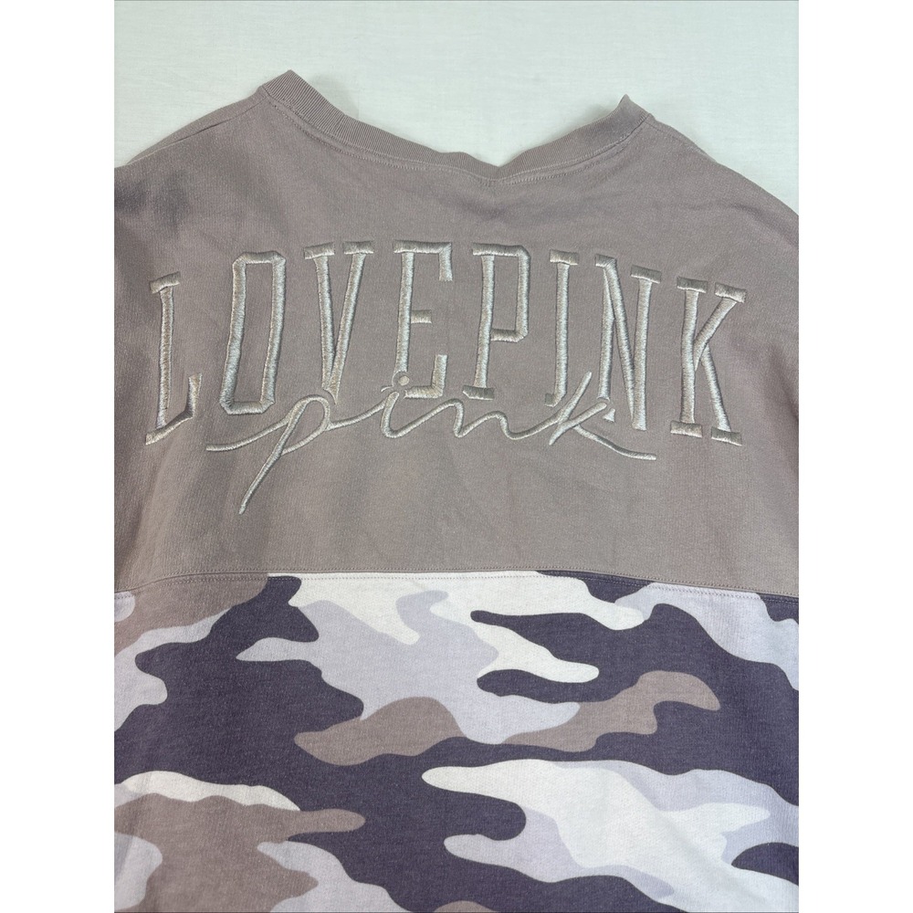 PINK VICTORIA’S SECRET Sweatshirt Women Sz L Pink/Purple Camouflage Embroidered - Picture 4 of 15
